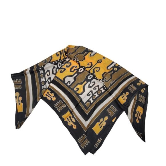 Mustard Yellow Handpainted Square Silk Scarf  - NEW - Picture 3 of 9